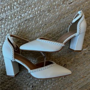 White bride pearl block heels. Super cute for reception outfit! Never worn!